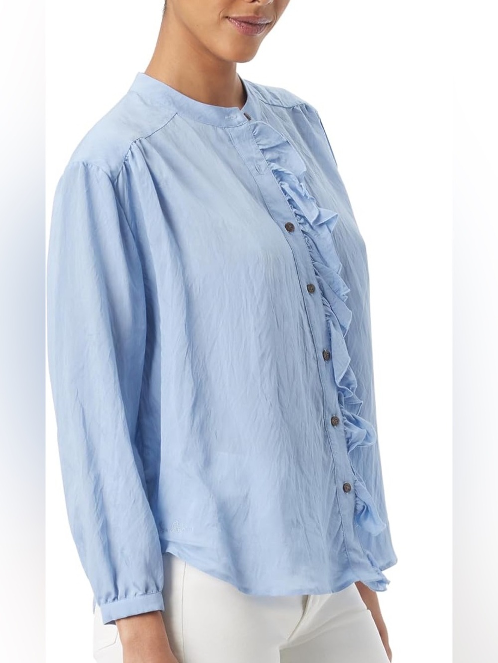 Sam Edelman Women's Forever Blue Tarra Ruffle Button Down Shirt Size Large NWT